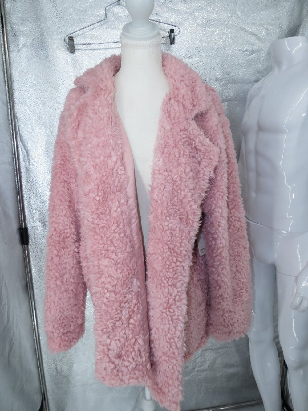 PJ Salvage Pink Faux Fur Sherpa Jacket Large Coat Open Front Teddy Plush NWT